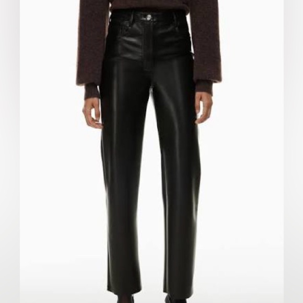 Aritzia Wilfred Black Straight-Leg Faux-Leather Melina Pant